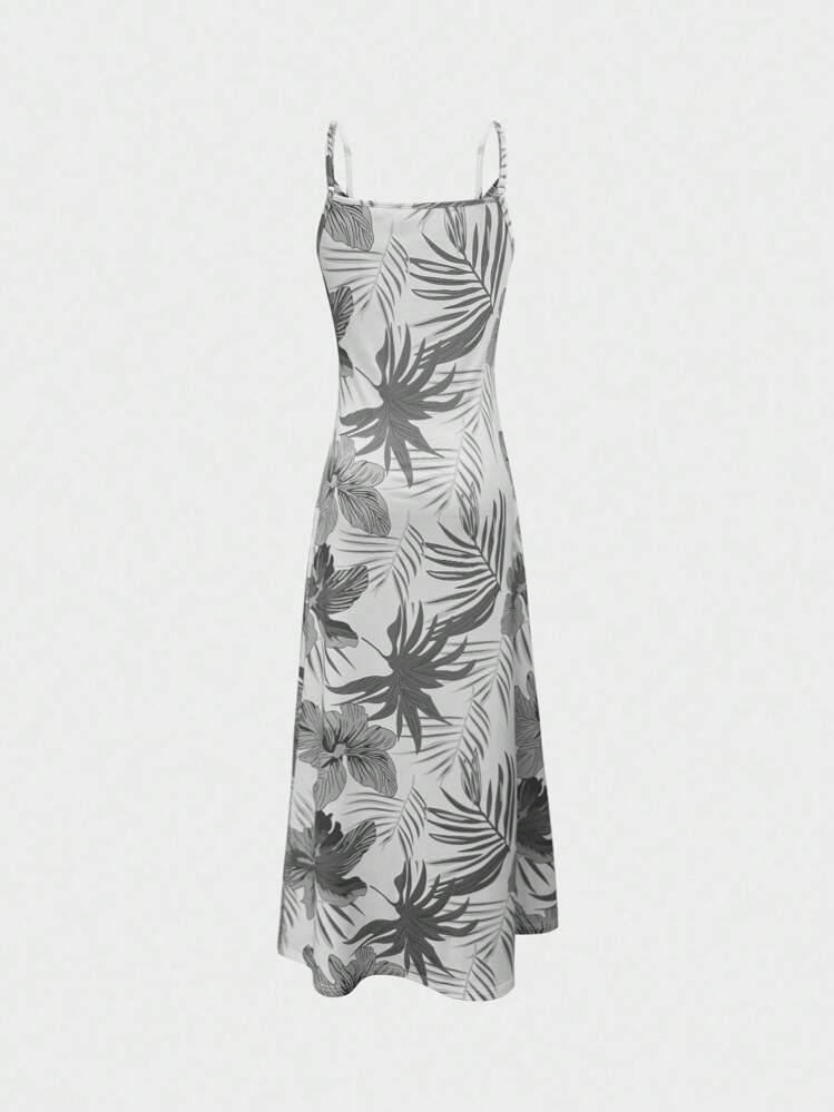 INAWLY Women's Spaghetti Strap Printed Casual Long Dress - Grey - View 2