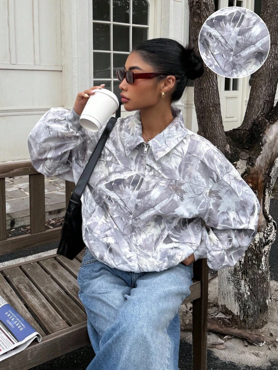 Muchica Casual Camouflage Print Woven Jacket In Fall/Winter - Grey - View 1