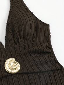 Swim Oasis 2025新款女式泳衣，提花面料纯色连体泳衣，带定位印花网眼长裙，海滩度假休闲泳衣套装，夏季