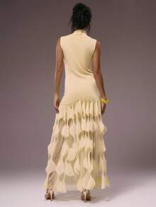 MUSERA High Neck Ruffle Hem Fitted Maxi Dress Elegant Summer Vacation Holiday Birthday Butter Yellow Wedding Guest Long Dress Graduation Prom - Light Yellow - View 5