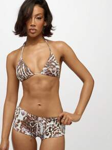 SUMWON WOMEN Triangle Halter Bikini Swimsuit Stylish High Fashion Animal Print Pattern Resort Wear Beach Vacation Pool Side Bathing Suit