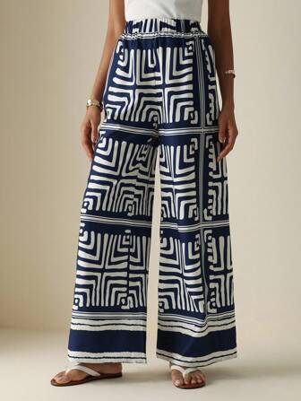 Vesra 女士松紧腰条纹阔腿宽松休闲裤