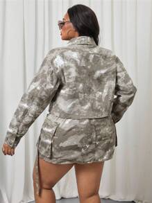 Slaydiva Plus Size Casual Camouflage Print Denim Jacket - Green - View 2