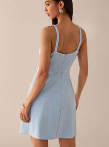 Lilora Women's Elegant 3D Flower Decor Slip Dress, Summer Powder Blue Dress Blue Wedding Guest Dress Floral Applique Dress Urban Style Urban Leisure, Romantic And Elegant, Going Out - Blue - View 3