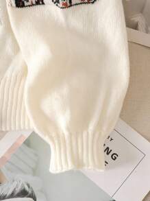 SHEIN Suéter holgado de manga larga, cuello en V, estilo callejero informal para niña preadolescente, con estampado de leopardo y logo de LA - Albaricoque - Ver 5