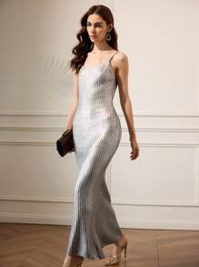 Briarwyn Váy len dệt kim hở lưng màu bạc ôm sát thanh lịch, váy mùa thu cho nữ, hở vai, quần áo cổ điển cho nữ, phong cách quý tộc cổ điển cho nữ, trang phục đêm hẹn hò cho nữ, quần áo Y2k cho nữ, trang phục câu lạc bộ gợi cảm cho nữ, váy dự tiệc cưới cho nữ, váy có dây đeo - Bạc - Xem 7