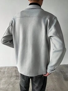 Manfinity Homme Men's Solid Color Zip-Up Casual Loose Light Grey Jacket,Autumn Fall Work Jackets For Men,Silver Grey Zip Up Casual Jacket - Light Grey - View 4