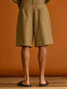 Musero Quần short nam dáng dài, cài nút, có đai lưng, thích hợp cho kỳ nghỉ hè. - màu nâu - Xem 4