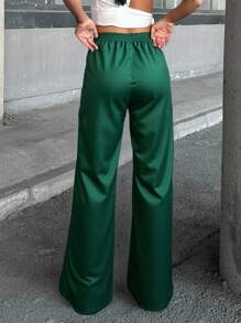 SHEIN Cottnline RueChic Satin High Waist Wide Leg Pant - Green - View 2