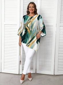 EMERY ROSE 休闲简约大理石纹和波纹图案全印花大码衬衫，春夏秋