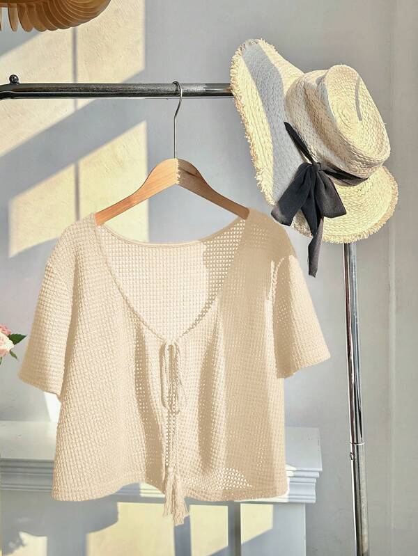 Comfortcana 棕色短袖休闲短款大码开衫