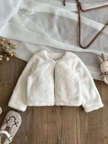 SHEIN 女婴幼儿/新生儿（0-3岁）休闲轻便连帽夹克，适合春夏季日常穿着 - 白色 - 查看 10