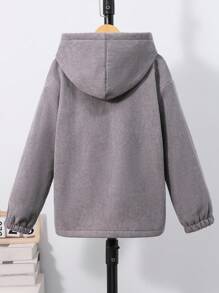 男童灰色连帽外套，保暖内衬，胸前口袋，弹性袖口，秋冬季休闲时尚单品 - 灰色 - 查看 2