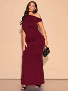 SHEIN BAE Váy Maxi Xù Lông Bất Đối Xứng Thanh Lịch Cỡ Lớn Cho Nữ, Thích Hợp Mặc Hàng Ngày, Hẹn Hò, Đi Chơi, Tiệc Tùng, Đi Câu Lạc Bộ, Halloween, Ngày Lễ Tình Nhân, Đám Cưới Làm Phù Dâu Hoặc Váy Dự Tiệc, Váy Hẹn Hò Lãng Mạn - Màu Đỏ Sâu - Xem 6