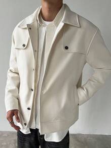 Manfinity Homme Abrigo informal holgado de un solo botonadura de unicolor blanco para hombre, para otoño/invierno - Albaricoque - Ver 3