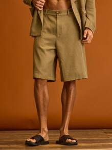Musero Quần short nam dáng dài, cài nút, có đai lưng, thích hợp cho kỳ nghỉ hè. - màu nâu - Xem 2