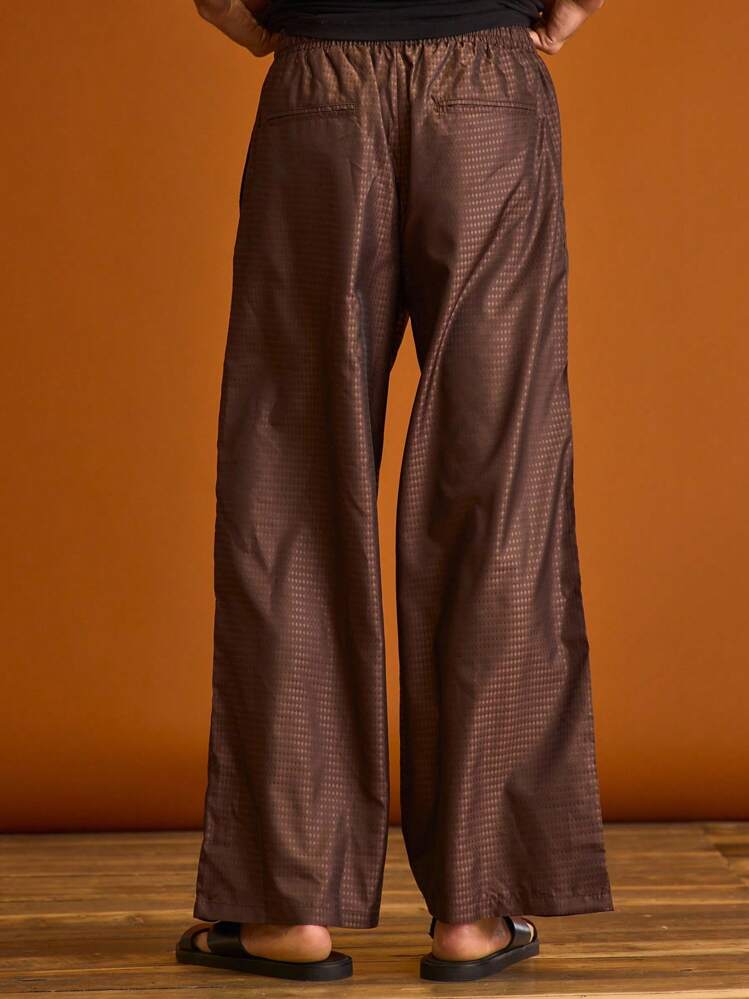 Musero Pantalones rectos de seda para hombres con cordón y cintura elástica, para verano, vacaciones y tiempo libre - Marrón - Añade 4