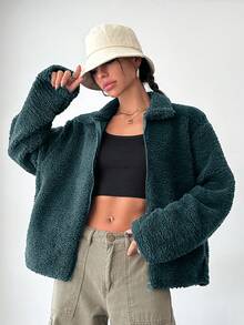 Women's Casual Solid Color Fuzzy Overcoat, Autumn/Winter