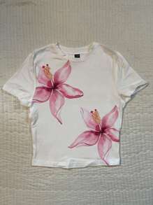 Attitoon 女士休闲花卉印花圆领短袖修身T恤，适合夏季度假