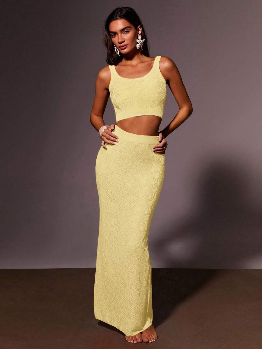 Athîral Women Elastic Waist Extra Long Fish Tail Maxi Knitted Skirt, Elegant In Fall/Winter