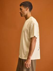 Musero 男士宽松印花圆领短袖T恤 春夏款 - 杏色 - 查看 3