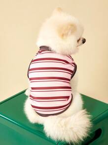 PETSIN 1pc Pet Dog Cat Universal Vintage Pink-Brown Striped Dopamine Design Cute Elastic Breathable Vest - Multicolor - View 3