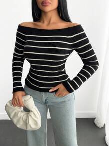 EURMUSE 女士优雅黑白毛衣 - 黑與白 - 查看 1