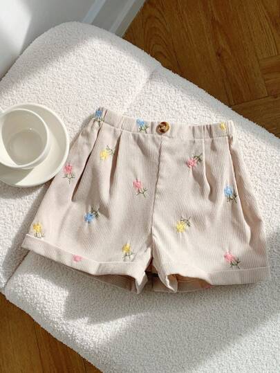SHEIN Quần short dệt màu đơn giản cho bé gái