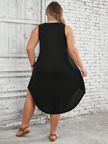 SHEIN CURVE+ Curve Plus Size/Autumn Clothes /Fall Women Clothes/Winter Clothes For Women/Winter ClothesPlus Size Women's Solid Color Curved Hem Vest Dress Plus Size Dresses Plus Size Casual Dress Curvy Dress 8xl Dresses 5xl Dresses