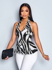 SOLERSUN Eleganter Pendler-Look Damen Ärmellose Weste mit Tierdruck im Vintage-Stil (zufälliges Blumenmuster)