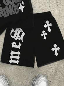 SHEIN Bolty 2pcs/Set Tween Boy Casual Minimalist "Focus On The Good Things" Short Sleeve Round Neck Outfit, Suitable For Summer - Multicolor - View 5