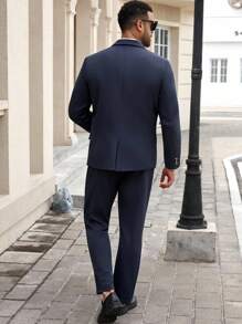 Manfinity Mode 2 pezzi Completo casual uomo, giacca blazer a manica lunga e pantaloni, taglie grandi - Blu reale - Visualizzare 4