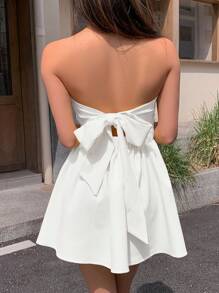 INAWLY 1 chiếc váy ngắn Bandeau buộc nơ lưng đơn giản cho nữ, mùa hè - trắng - Xem 2