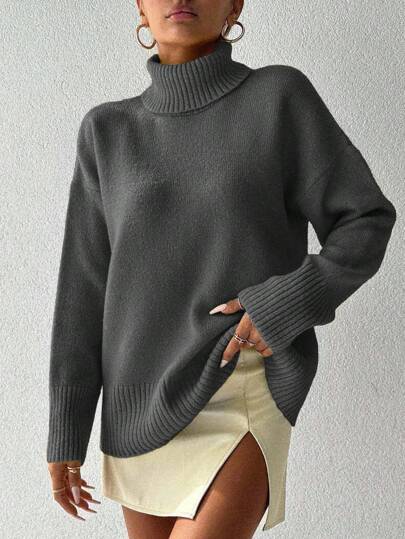 EURMUSE Women's Casual Solid Color Loose Fitting Turtleneck Sweater, Suitable For Autumn/Winter,Jumper,Cream Jumper,Jumpers,Black Jumper,Womens Jumper,White Jumper,Women's Jumper,Women's Jumpers