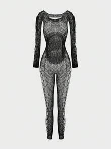 SHEIN 1 件女士性感长袖短款连体裤或外出装 - 黑色 - 查看 6