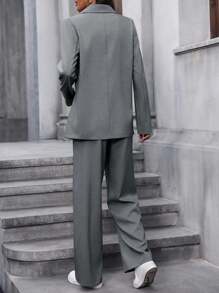 Lumivelle Women's Minimalist Office Lady Solid Color Lapel Double Breasted Blazer And Pants Suit Blazer Set For Women Two Piece Outfits Woman Suit Fall Cloth For Women