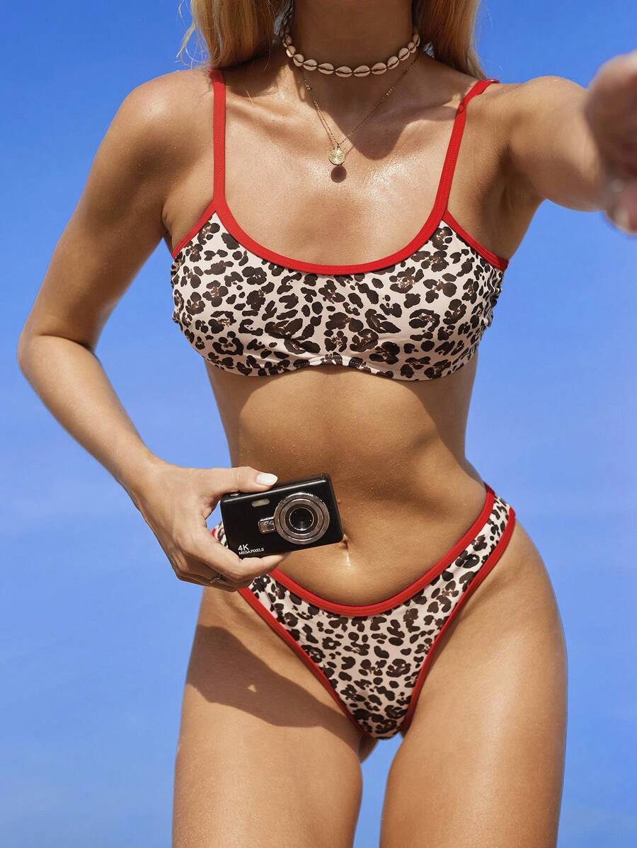Swim Vcay Damen Leopard Muster Badeanzug Set für Urlaub und Strand