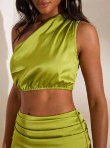 Opulessa 2 pezzi/set Abbigliamento donna per vacanze: top monospalla, gonna con orlo spaccato, vestito aderente sexy, adatto per eventi e feste - Verde - Visualizzare 3