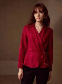 MOTF PREMIUM WRAP KNOT SHIRT - Red - View 4