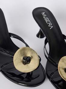 MUSERA 女士简约黑色露趾高跟凉鞋，时尚别致，适合通勤、约会、派对、婚礼和假日穿着 - 黑色 - 查看 5