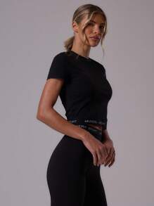 Musera Sport Áo thun trẻ em thể thao ôm sát, viền tương phản, không đường may, kiểu dáng năng động, thích hợp cho tập luyện thể dục thể thao, mùa hè, câu lạc bộ Padel, phòng tập gym và thể dục. - màu đen - Xem 3