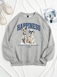 Attitoon 女士休闲斑点狗印花超大圆领长袖连帽衫 - 淺灰色 - 查看 8