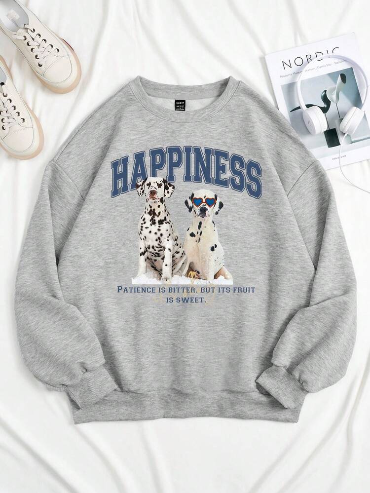 Casual Dalmatian Print Oversized Crew Neck Long Sleeve Hoodie For Women Back To School Fall And Winter Clothing