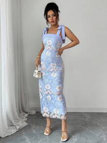 Selianne Vestido de tirantes elegante con bordado floral para mujer - Blanco - Ver 4