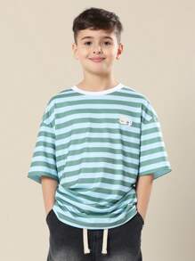 SUMWON Youth Striped Summer T-Shirt Basketball Brand Logo Crew Neck Casual Short Sleeve Street Style Tee Everyday Holiday Beach Spring - Multicolor - View 5