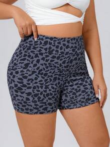 SHEIN Essnce Plus Size Women's Full Print Pockets Skinny Casual Denim Shorts - Grey - View 4