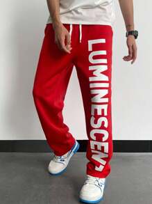 SHEIN 青少年男童休闲街头标语印花舒适运动裤，适合通勤、上学、日常休闲、旅行、运动、春夏季