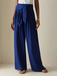 Vesra 女士纯色扭腰褶皱阔腿宽松裤，度假风格