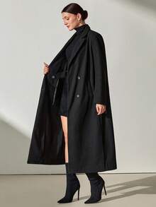 CLARA VERO Fashionable Versatile Double-Breasted Pocket Overcoat For Autumn/Winter - Black - View 6