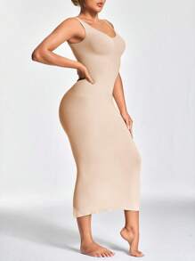 SHAPORA 2 Packs Women's Solid Color Elastic Slit Bodycon Tank Dress, Shaping - Multicolor - View 3